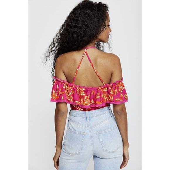 FREE PEOPLE Cha Cha Ruffle Off-shoulder Top Paisley X-Small 0-2 NEW - Picture 2 of 12